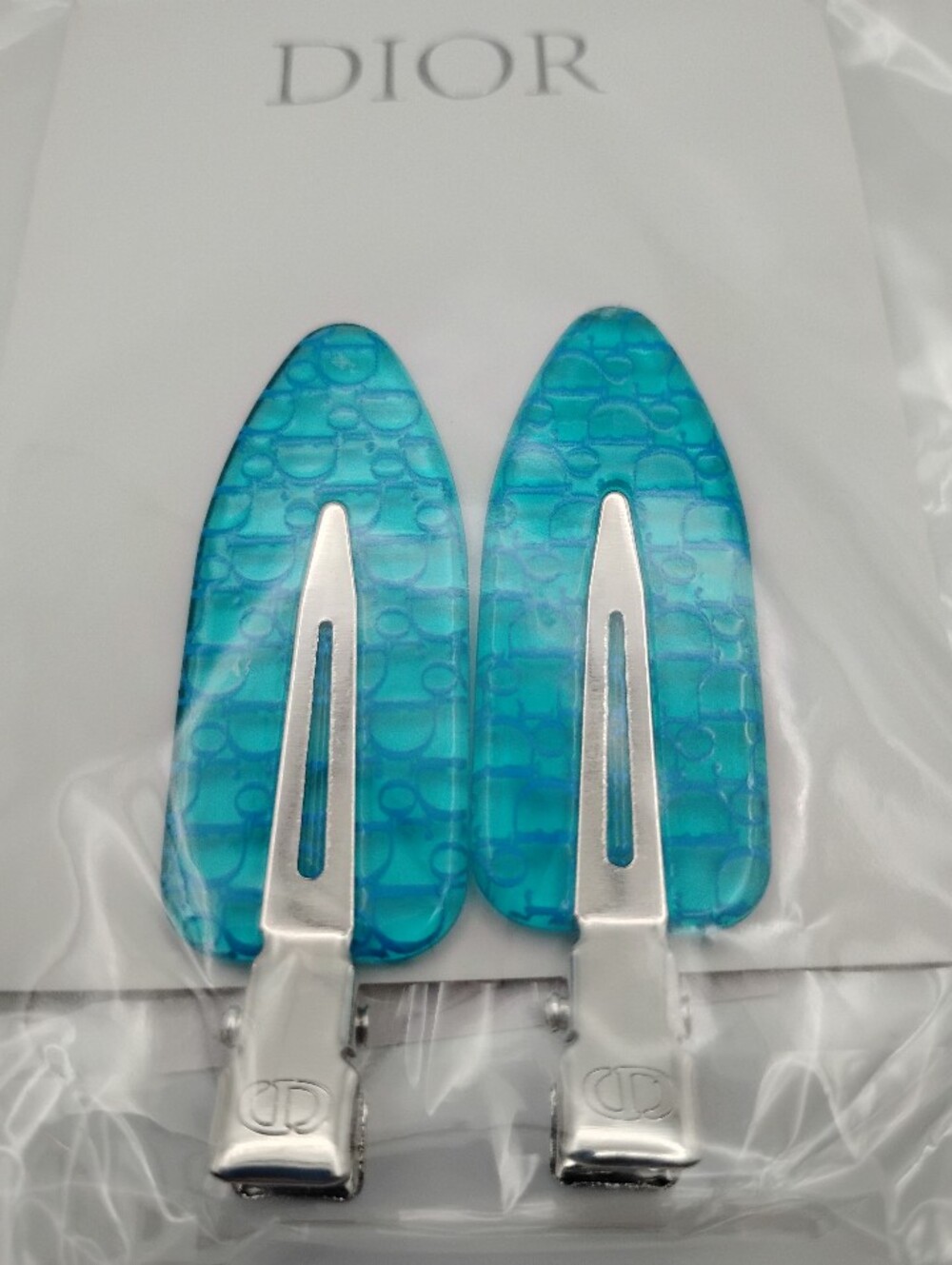 Dior Blue Patterned Hair Clips Set Brand New
